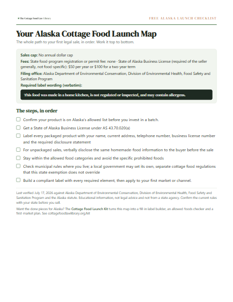 The free Alaska cottage food checklist, one page