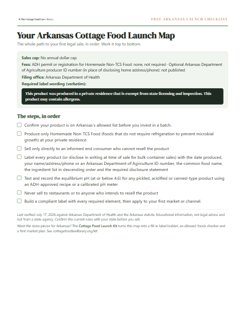 The free Arkansas cottage food checklist, one page