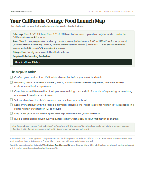 The free California cottage food checklist, one page