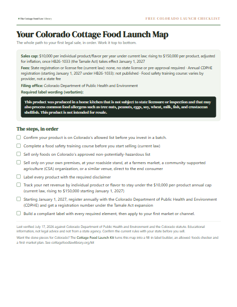 The free Colorado cottage food checklist, one page