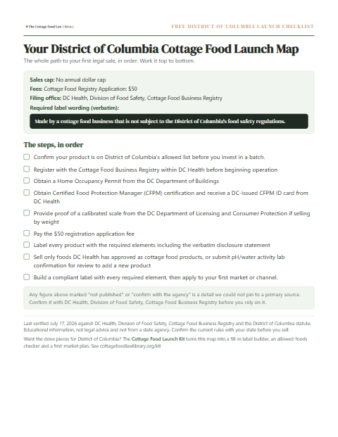 The free District of Columbia cottage food checklist, one page