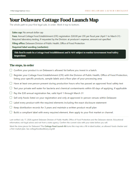 The free Delaware cottage food checklist, one page