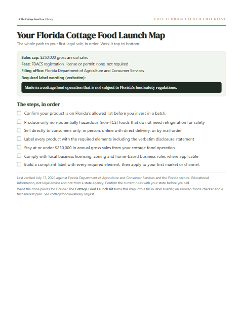 The free Florida cottage food checklist, one page