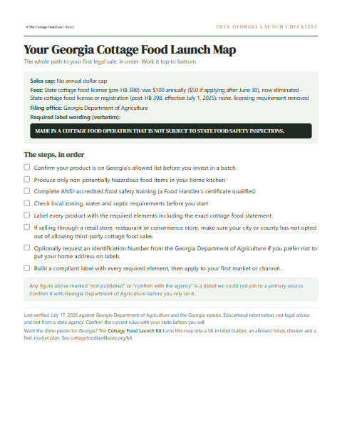 The free Georgia cottage food checklist, one page