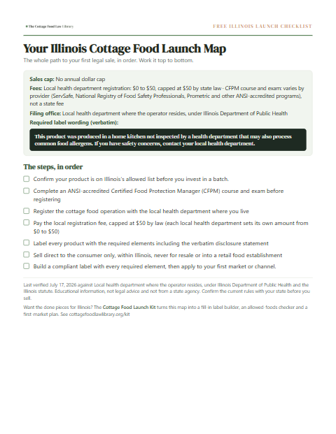The free Illinois cottage food checklist, one page