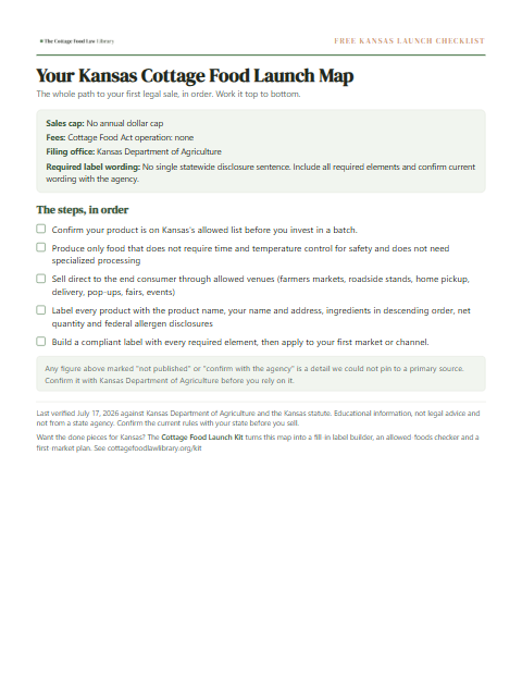 The free Kansas cottage food checklist, one page