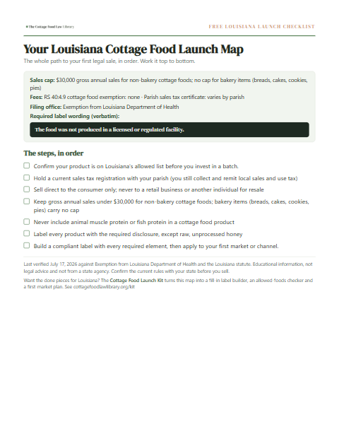 The free Louisiana cottage food checklist, one page