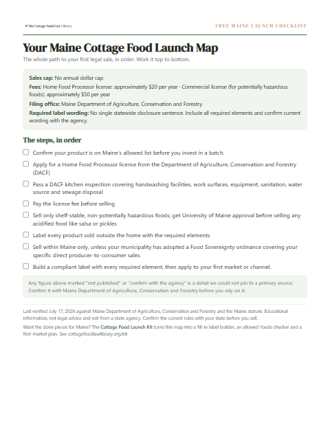 The free Maine cottage food checklist, one page