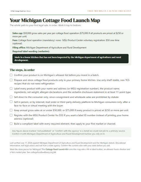 The free Michigan cottage food checklist, one page