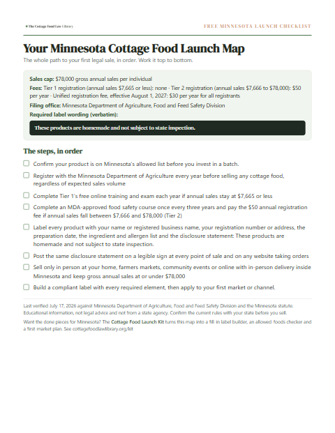 The free Minnesota cottage food checklist, one page