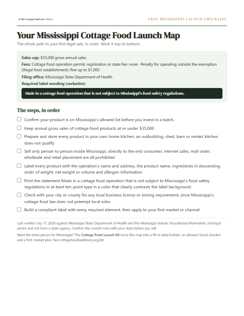 The free Mississippi cottage food checklist, one page
