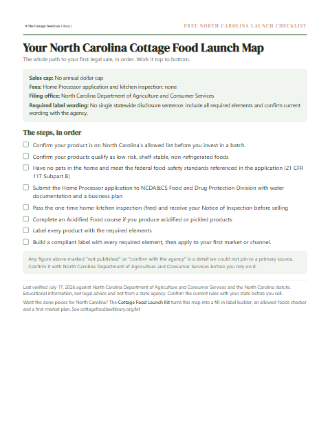 The free North Carolina cottage food checklist, one page