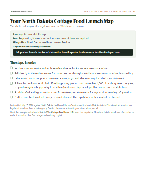 The free North Dakota cottage food checklist, one page