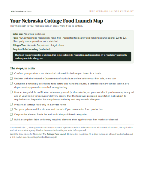 The free Nebraska cottage food checklist, one page