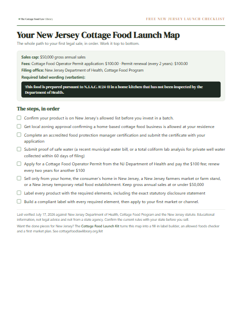 The free New Jersey cottage food checklist, one page