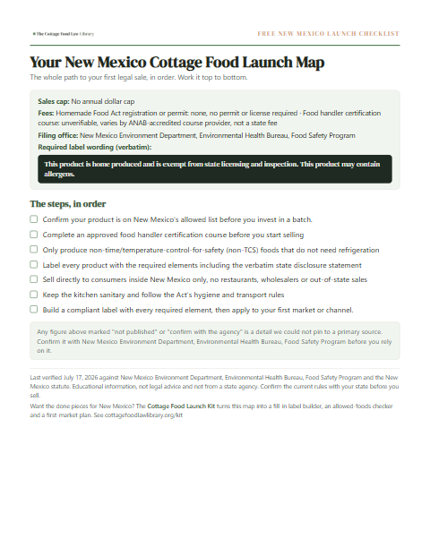 The free New Mexico cottage food checklist, one page