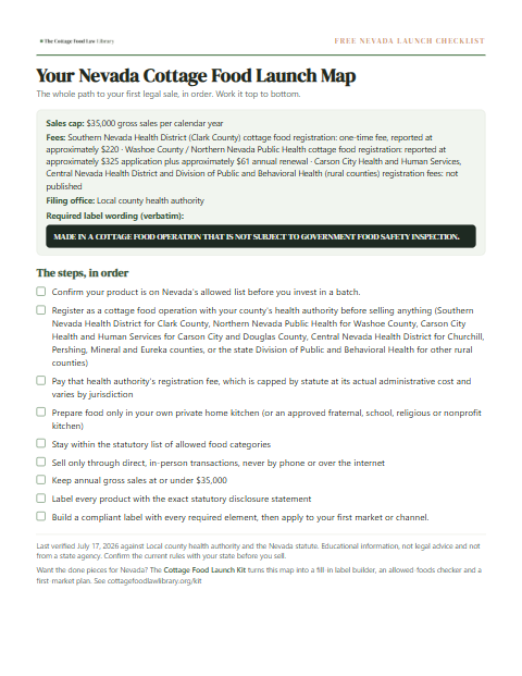 The free Nevada cottage food checklist, one page