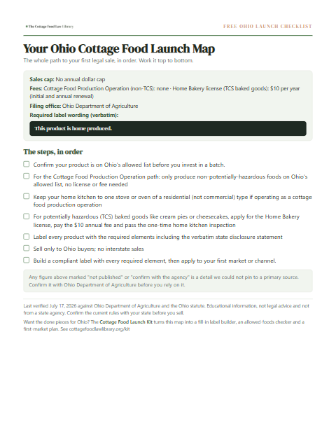 The free Ohio cottage food checklist, one page