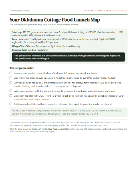 The free Oklahoma cottage food checklist, one page
