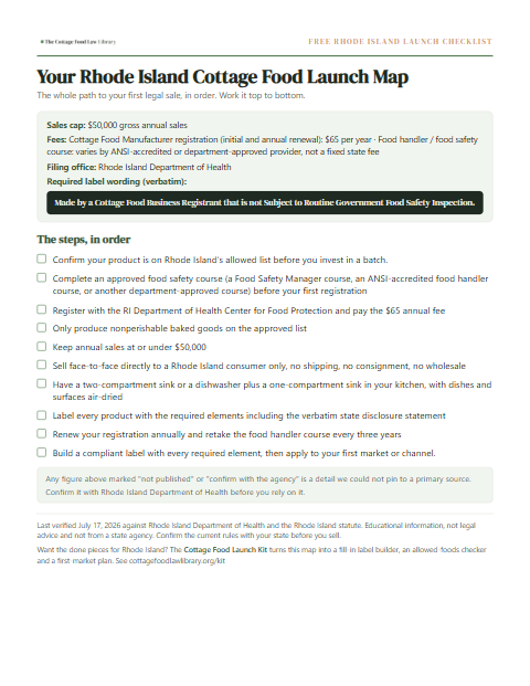 The free Rhode Island cottage food checklist, one page