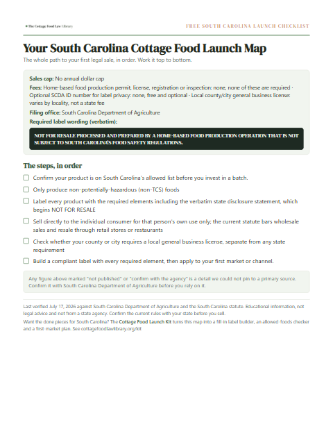 The free South Carolina cottage food checklist, one page
