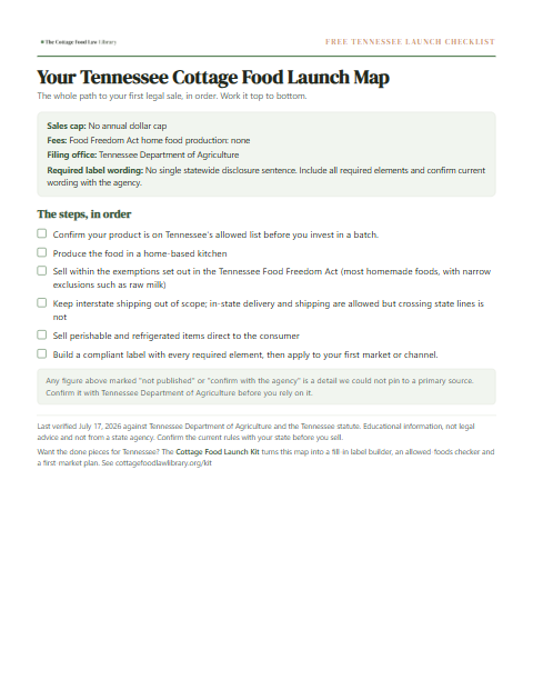 The free Tennessee cottage food checklist, one page