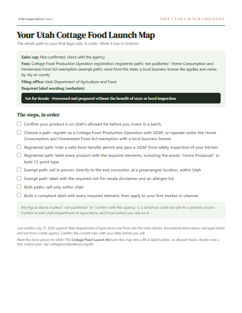 The free Utah cottage food checklist, one page