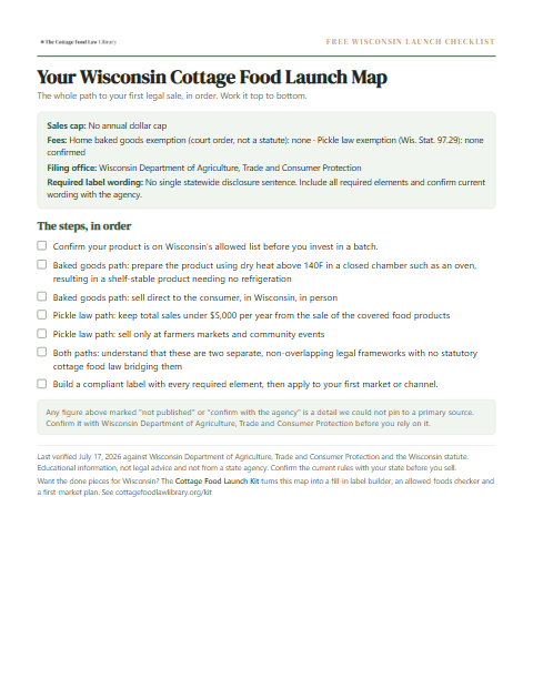 The free Wisconsin cottage food checklist, one page