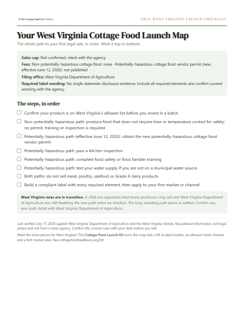 The free West Virginia cottage food checklist, one page
