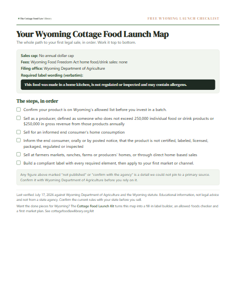 The free Wyoming cottage food checklist, one page